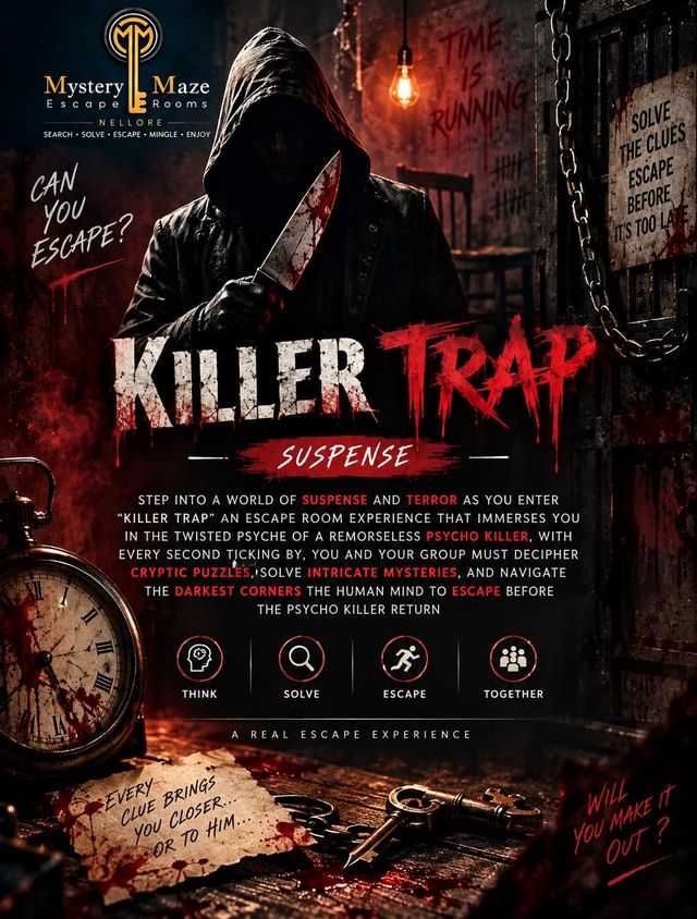 A psychological thriller escape room full of suspense, clues, locks, and unexpected twists.